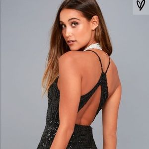 Lulus Black Sequin Skater Dress